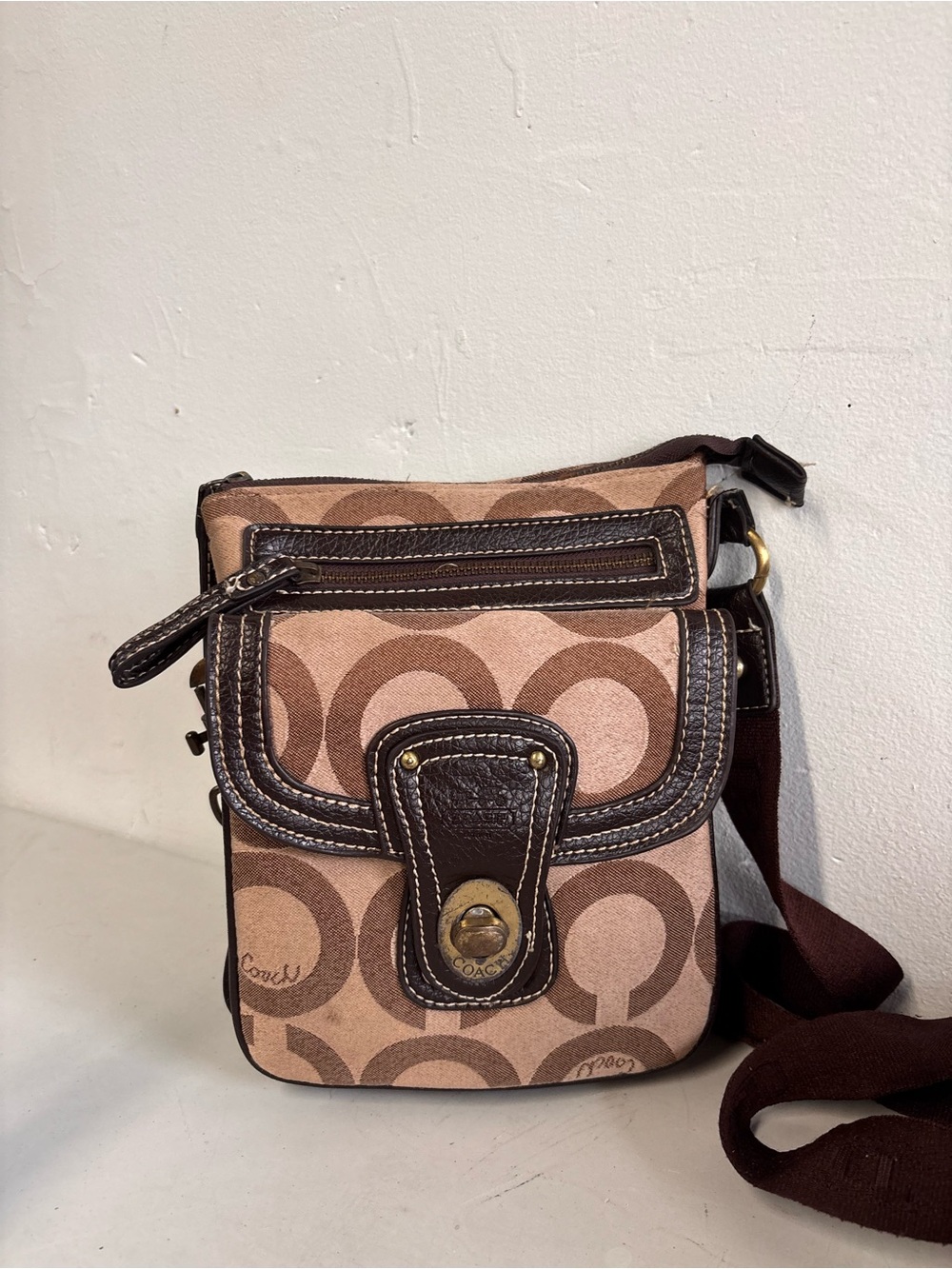 2007 Coach Legacy Small Signature Canvas Crossbody in Brown and Tan